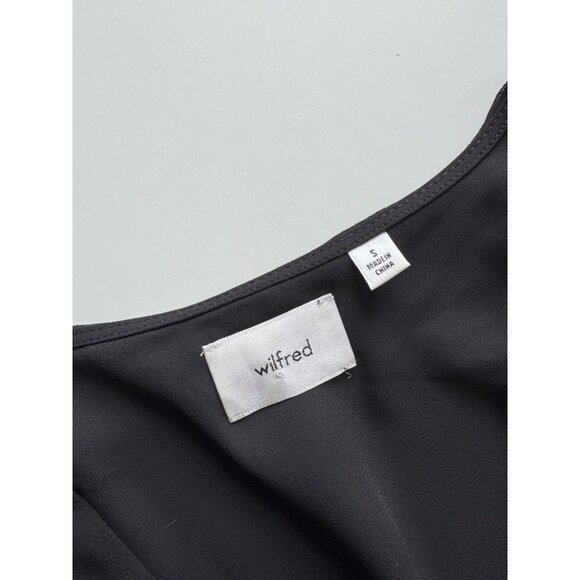 Aritzia WILFRED Wistful Black Chiffon Smocked Puff Sleeve V-Neck Blouse, Size S - Picture 9 of 15